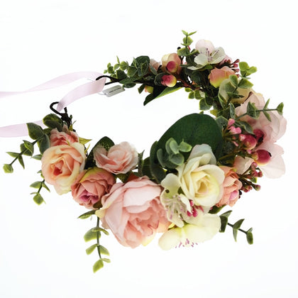 Pink Flowers Crown Festival Headpiece Women Hair Accessories